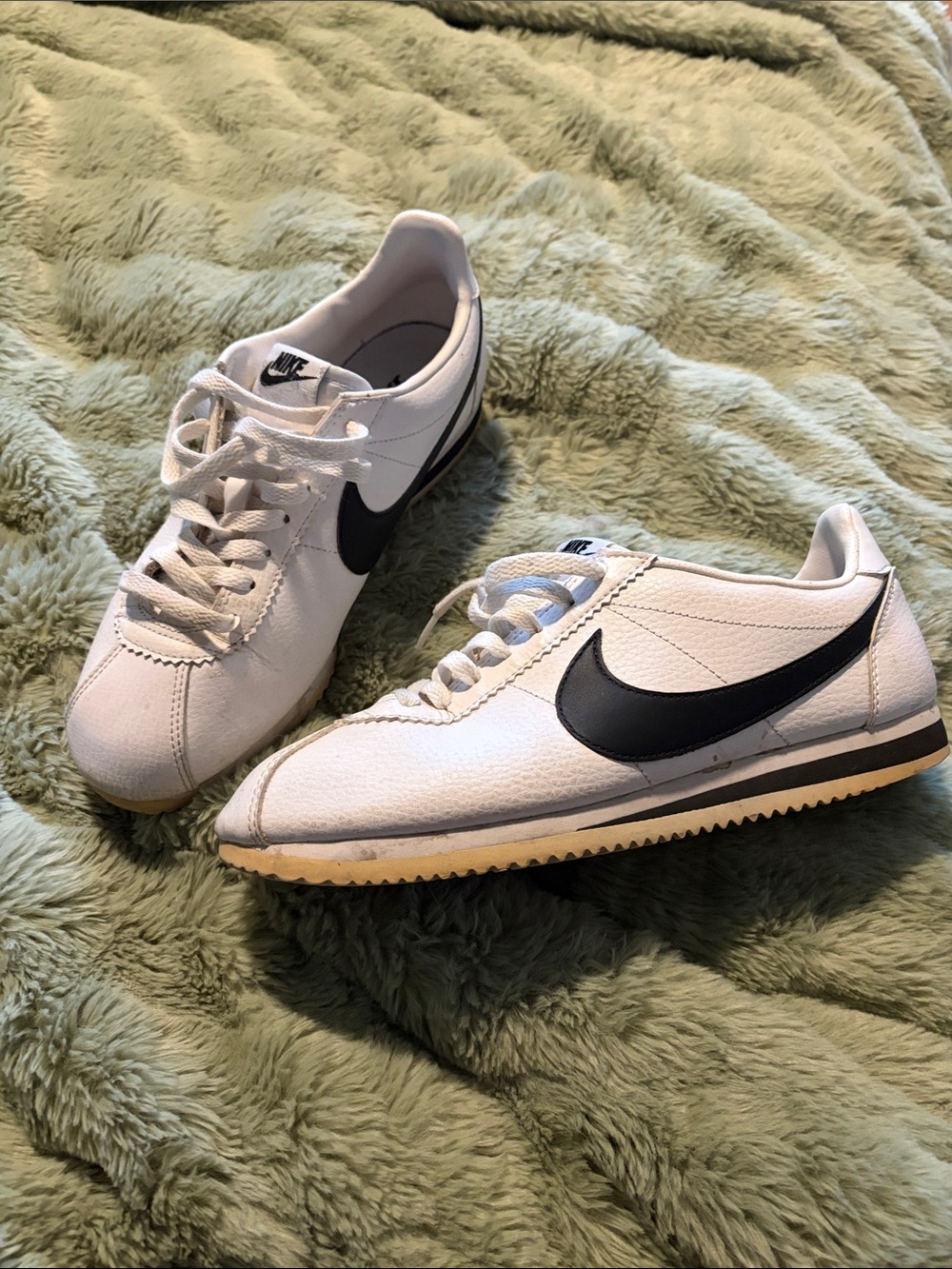 Nike White and Black Classic Cortez Sneakers